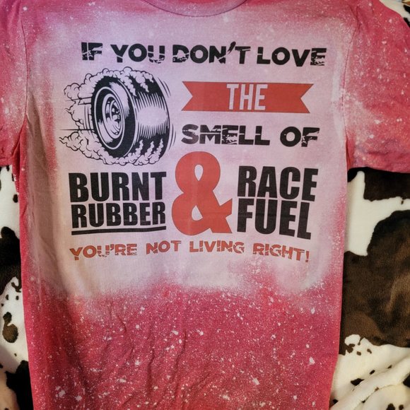 Burnt Rubber And Race Fuel Red Bleached Short Sleeve Graphic T-Shirt - Picture 4 of 7